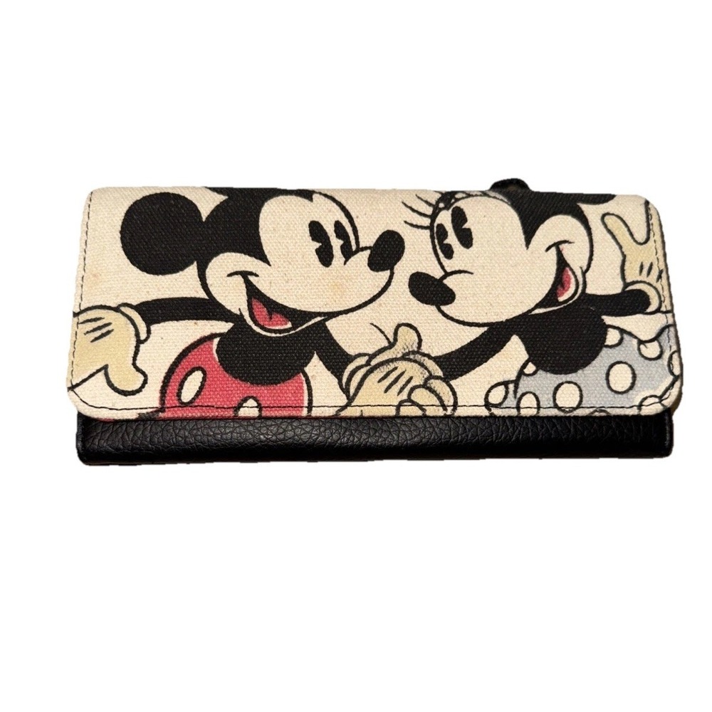 Disney Mickey Minnie Mouse Tri Fold Wallet Card‎ Holder Organizer Snap 8"